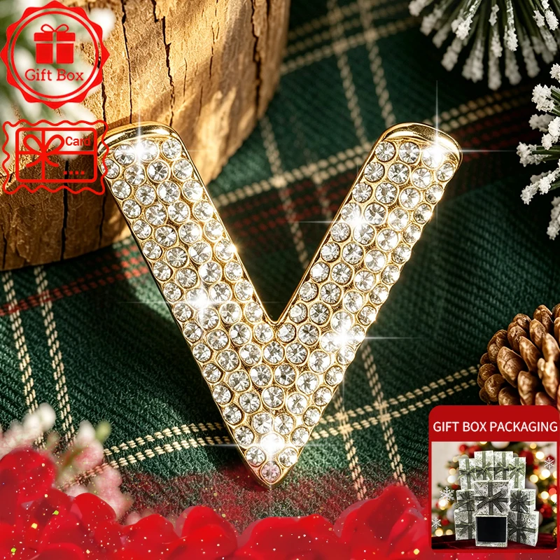 V Letter Brooch with Gift Box, 2026 Spring and Summer New Style, Elegant and Fashionable. Wearing at Banquets and Holidays