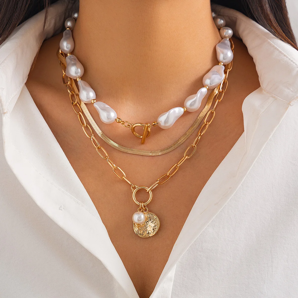 Multi-layer Imitation Pearl Long Chain Necklace Women Trendy Temperament Long Tassel Beads Sweater Chain Jewelry Accessories