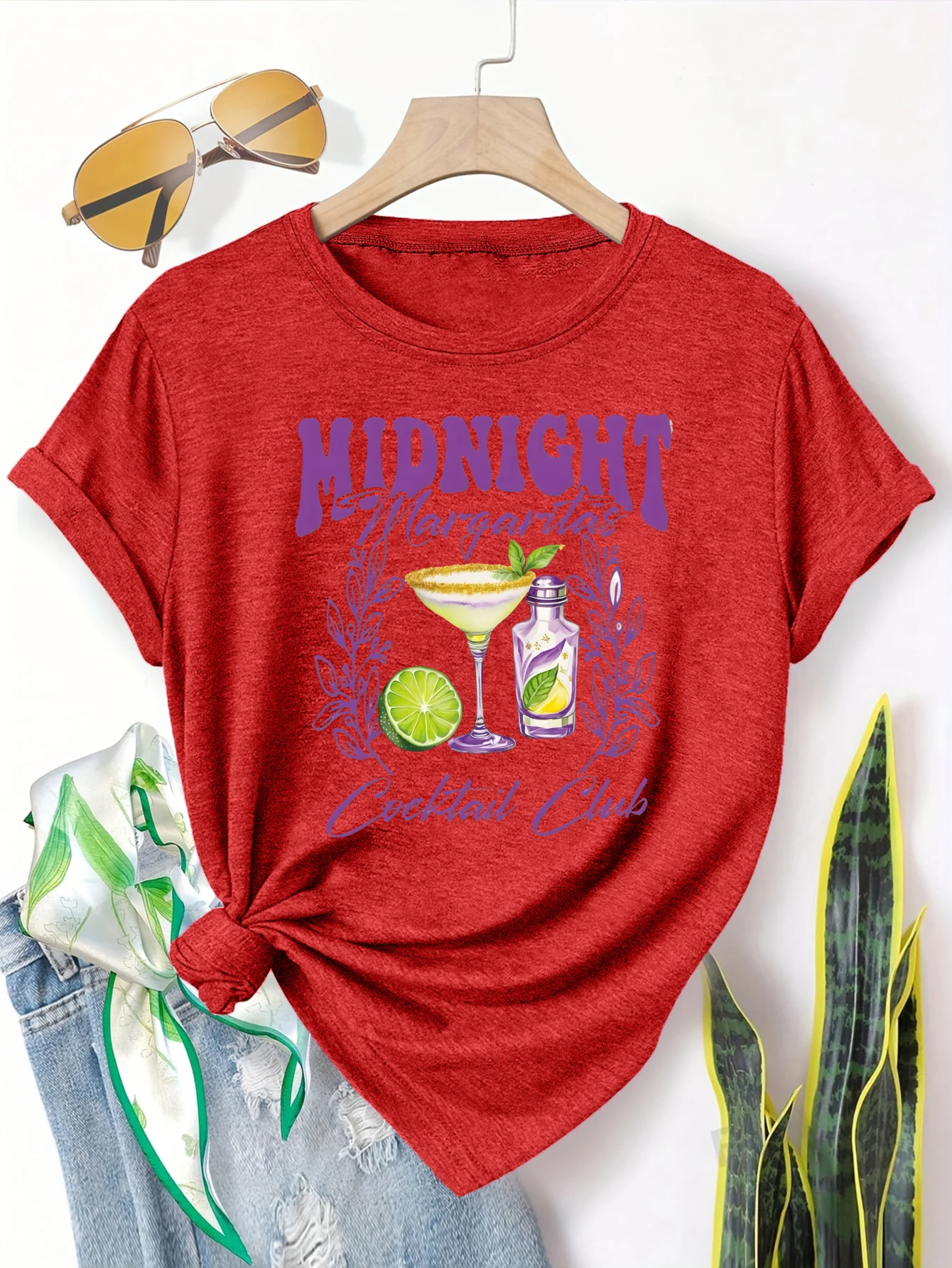 

Plus size women's short sleeve T-shirt Midnight Margaritas Cocktail Club Daily comfortable and versatile style summer outfits