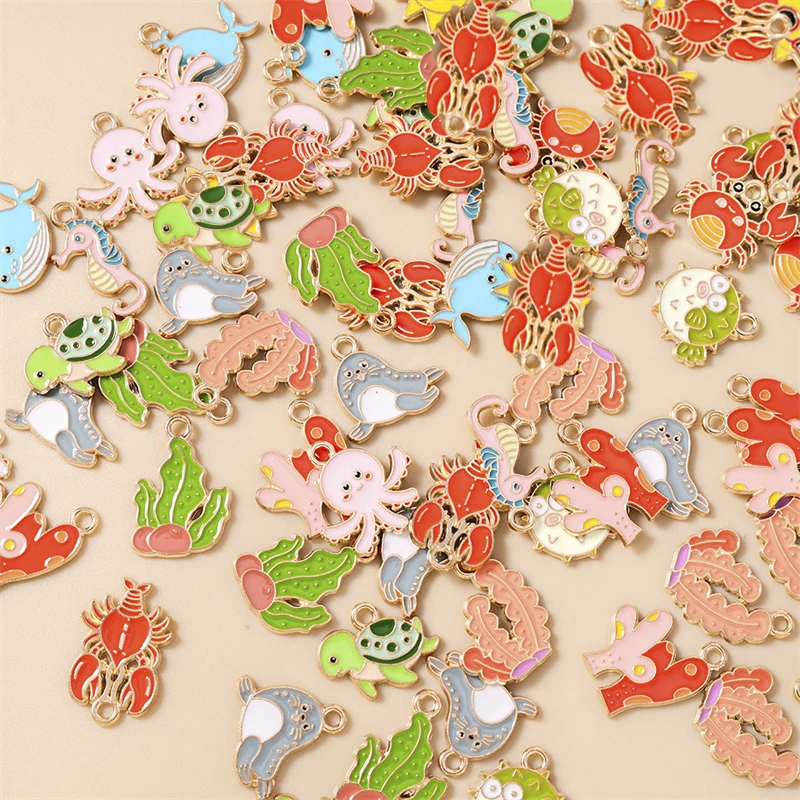 

20pcs Cute Marine Life Charms Enamel Turtle Crab Lobster Charms Pendants for Jewelry Making Earrings Necklaces DIY Crafts Supply