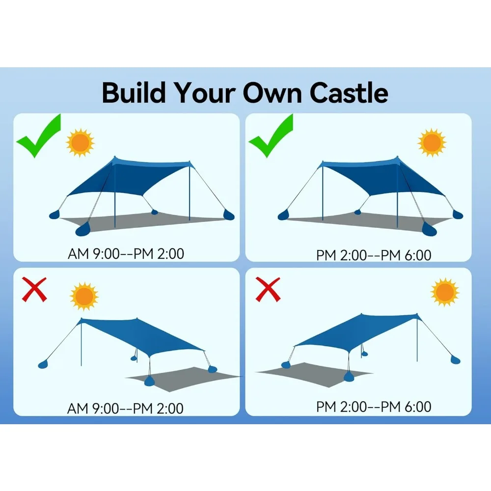 Beach Tent, Camping Sun Shelter 10 x 10ft, with 4 Sandbags, UPF50+, Includes Sand Shovel, Ground Pegs & Stability Poles