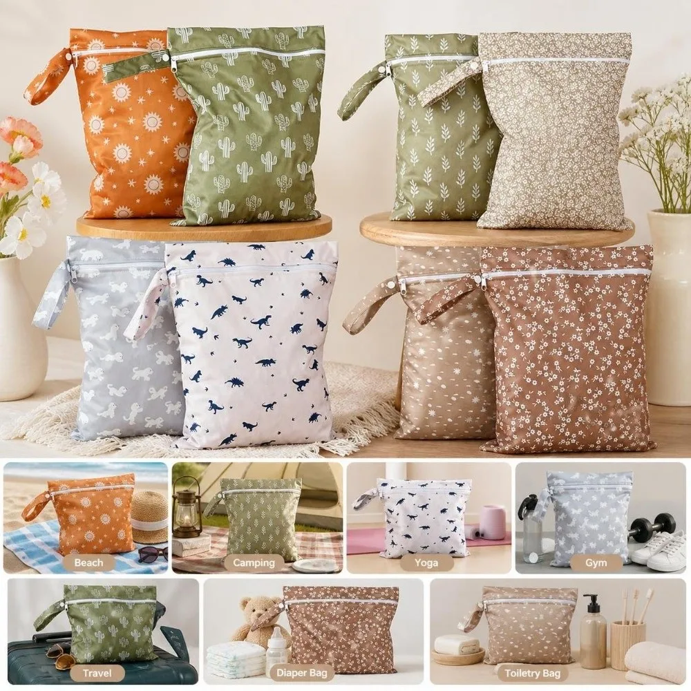 2pcs Reusable Printed Wet Dry Bag 10X14in Zipper Laundry Organizer Pouch Storage Bag Portable Swimsuit Travel Bag for Travel
