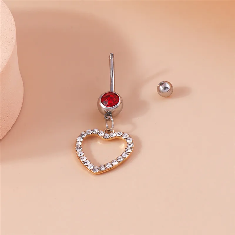 Aihua Edelstahl-Nabelringe mit Herz für Damen, schlichte Zirkon-Liebesherz-Nabelringe, Piercings, Ombligo-Körperschmuck – Detail 4