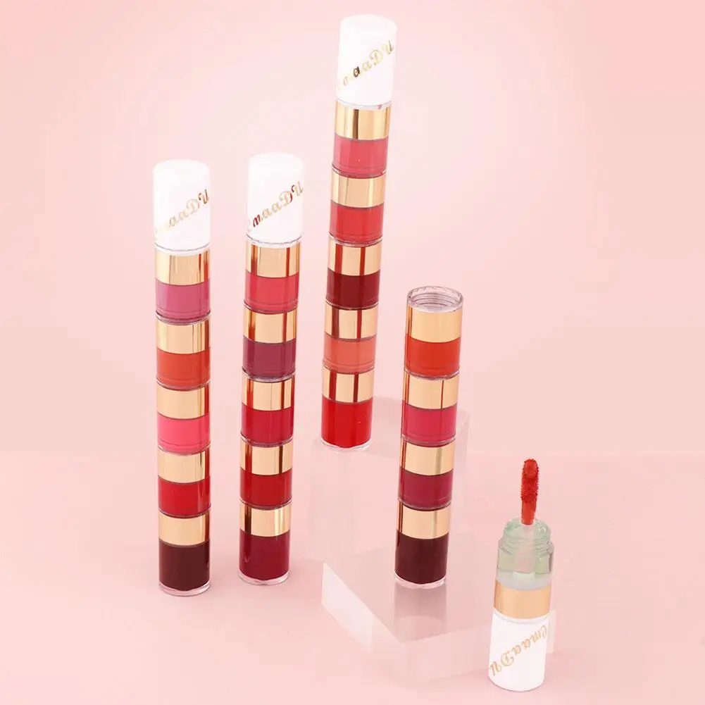 Fit Colors Matte 5 colori rossetto combinazione 5 sezioni antiaderente Gloss Lip color Mist Cup con rossetto in velluto D3C8