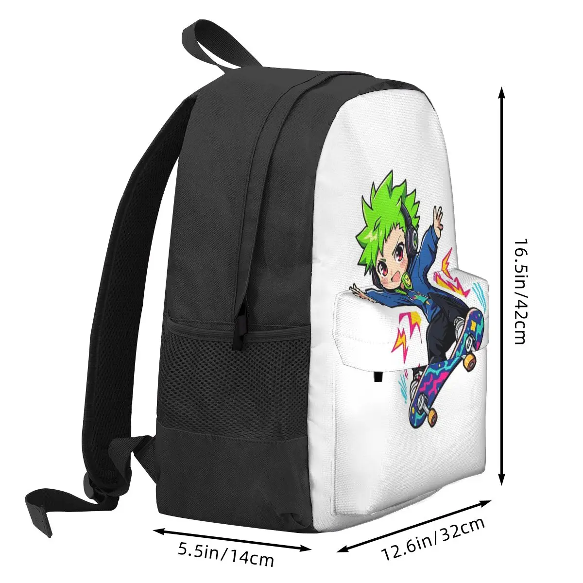 Kawaii Anime Skater Boy Doing Neon Skate Trick Backpack Student BookBag Children School Bag Laptop Shoulder Bags for Boys Girls