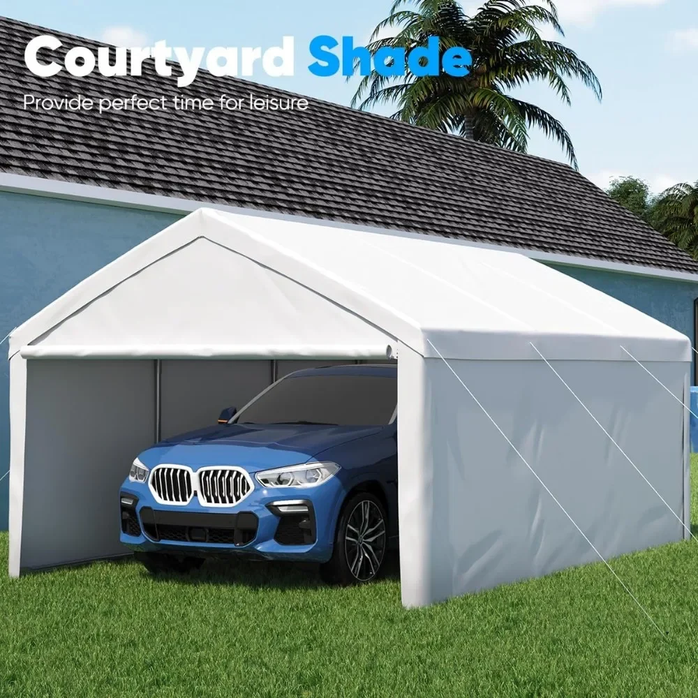 13'X20' Heavy Duty Carport Galvanized Car Canopy Garage Outdoor Boat Shelter with Reinforced Frame - White