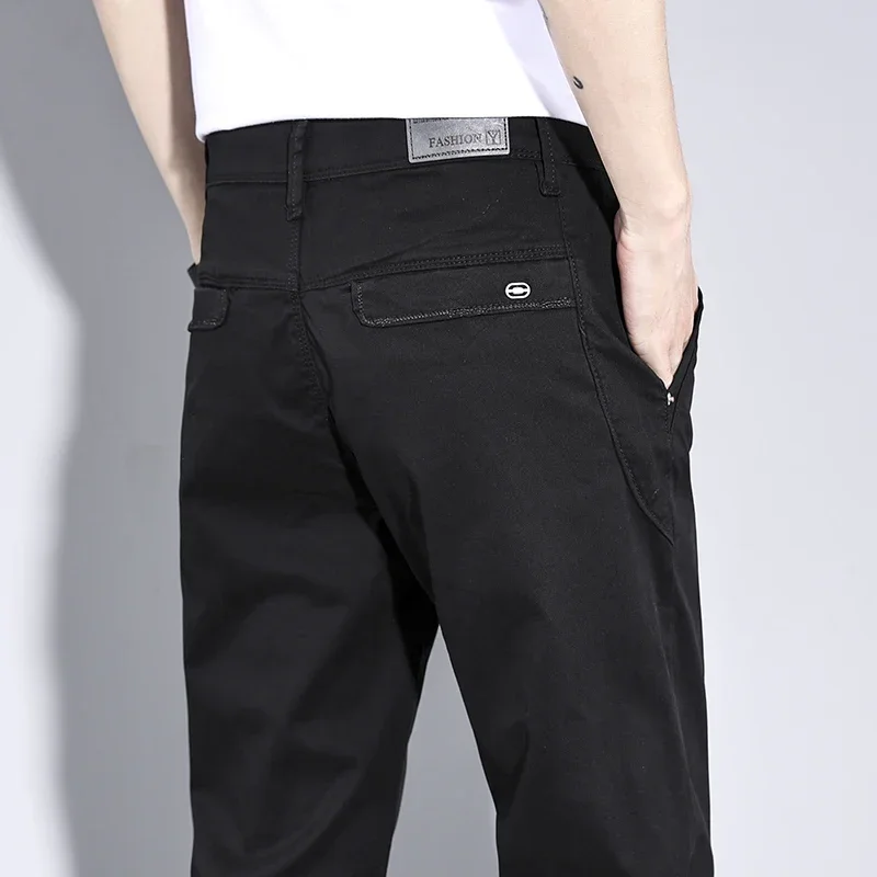 2025 Spring Autumn High Quality Pure Cotton Casual Slim Pants New Men's All Match Loose Straight Long Man Clothing Grey Black