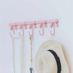 Pink Bow Wall Coat Racks Hanging Clothes Bag Long Strip Hook Entrance Door Keys Holder White Bathroom Wall Hangers Room Decor