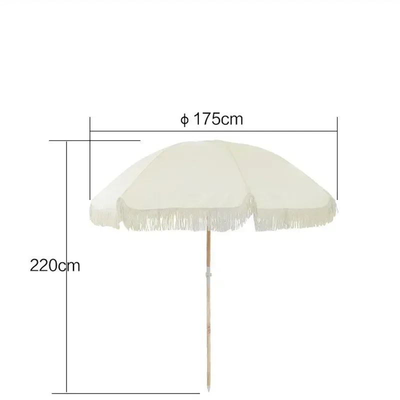 Sombrilla con flecos para playa al aire libre con Base, sombrilla de protección solar bohemia Vintage, parasol inclinable con botones para jardín, piscina y playa