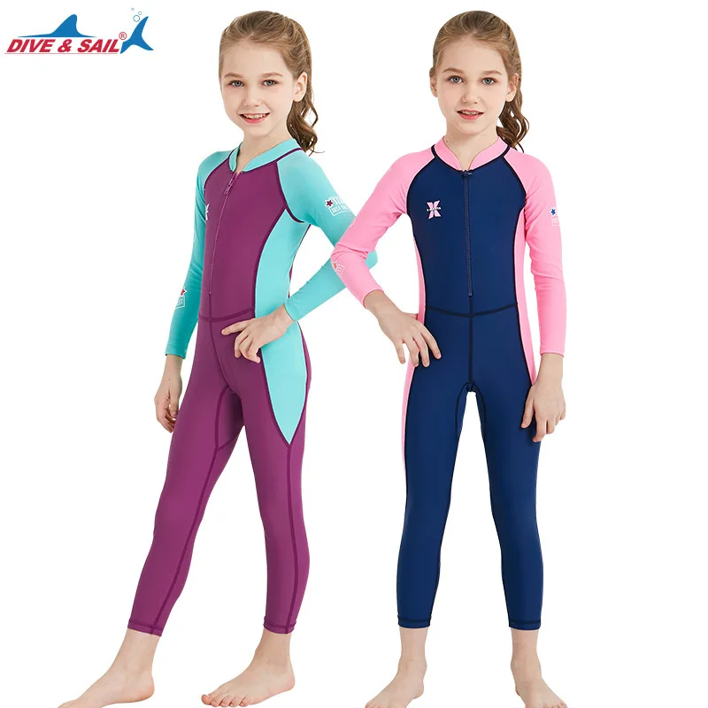 Neoprene glue summer children\'s wetsuit outdoor long-sleeved one-piece swimsuit sunscreen quick drying medium children swimsuit