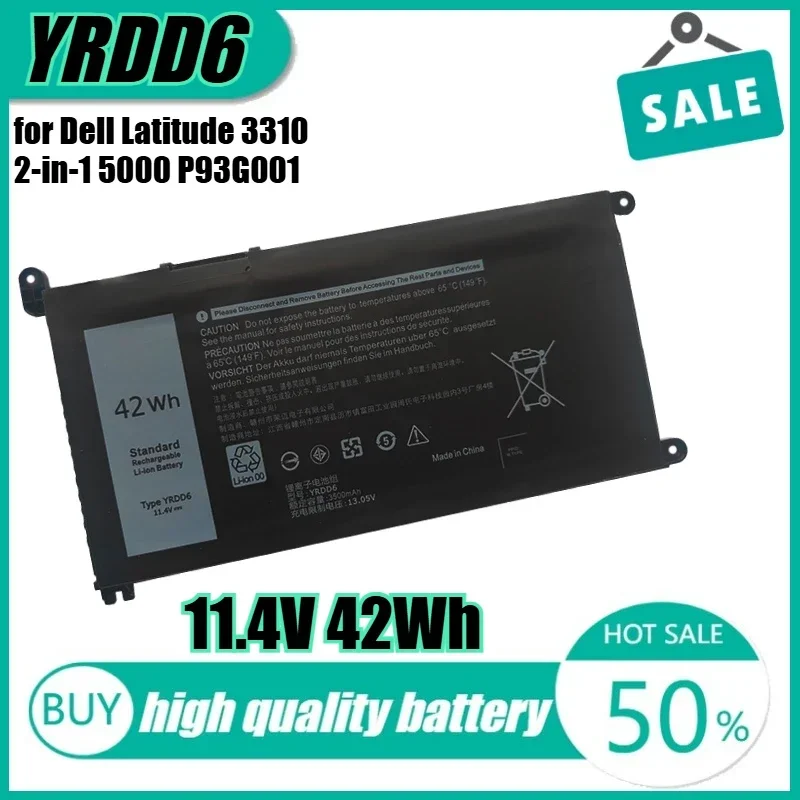 

11.4V 42Wh YRDD6 Laptop Battery for Dell Latitude 3310 2-in-1 5000 P93G001 VM732 Vostro 5490 3491 5481