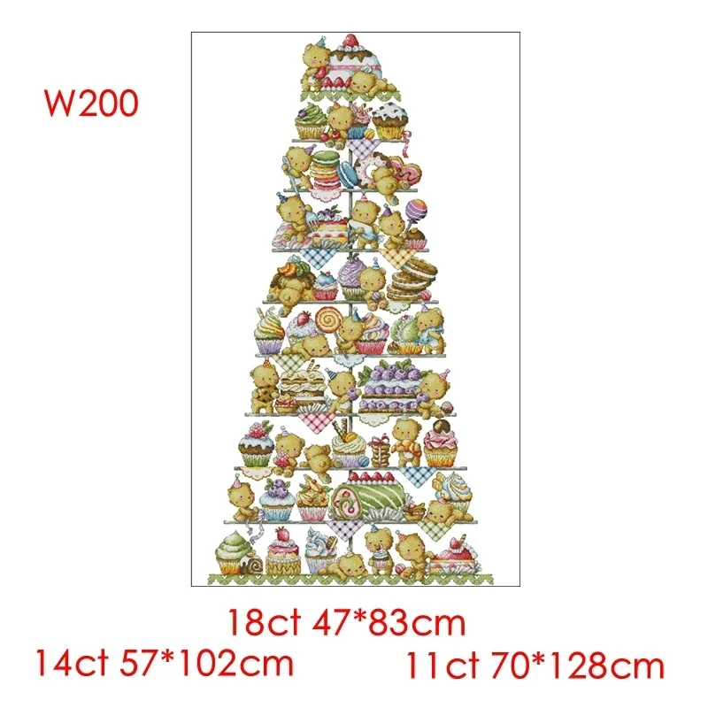 Cross Stitch Cotton Kit 18CT 14CT 11CT Precision Print Hand-Embroidered Material Pack Cartoon 10 Layer Cake Tower Bear