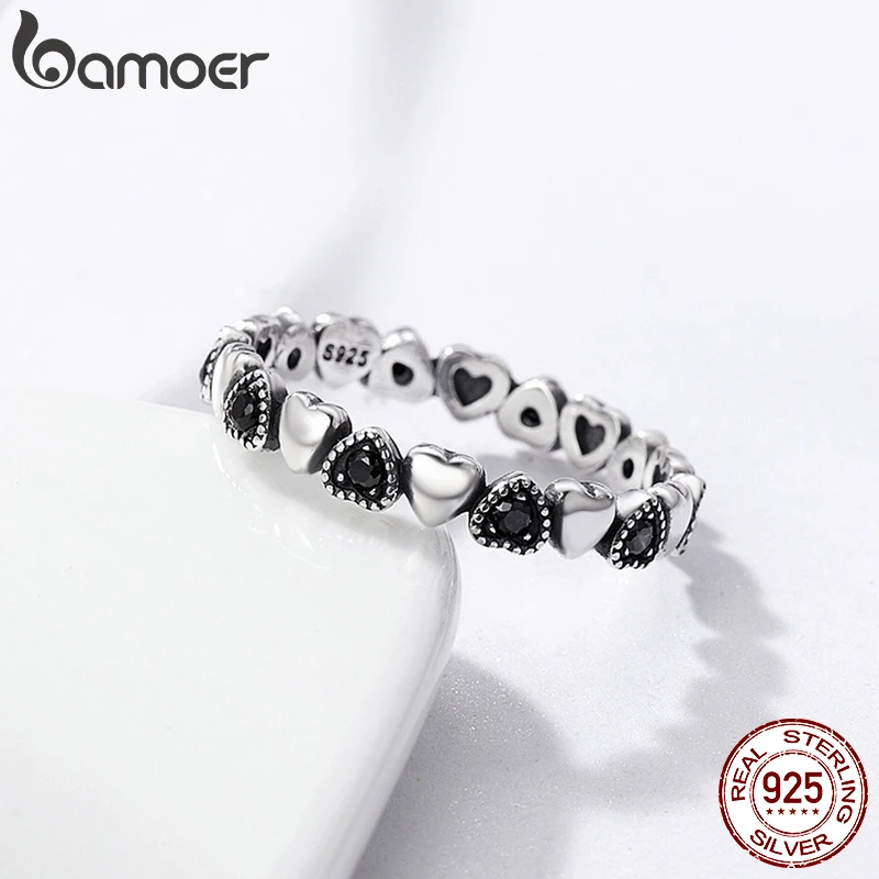 Women's Stackable Heart Black CZ 925 Sterling Silver Ring