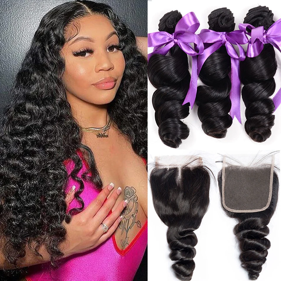 

Loose Wave Hair Bundles with Frontals 13x4 Malaysian Curly Human Bundles with Closure Wave Natural Hair Extensions Wholesale