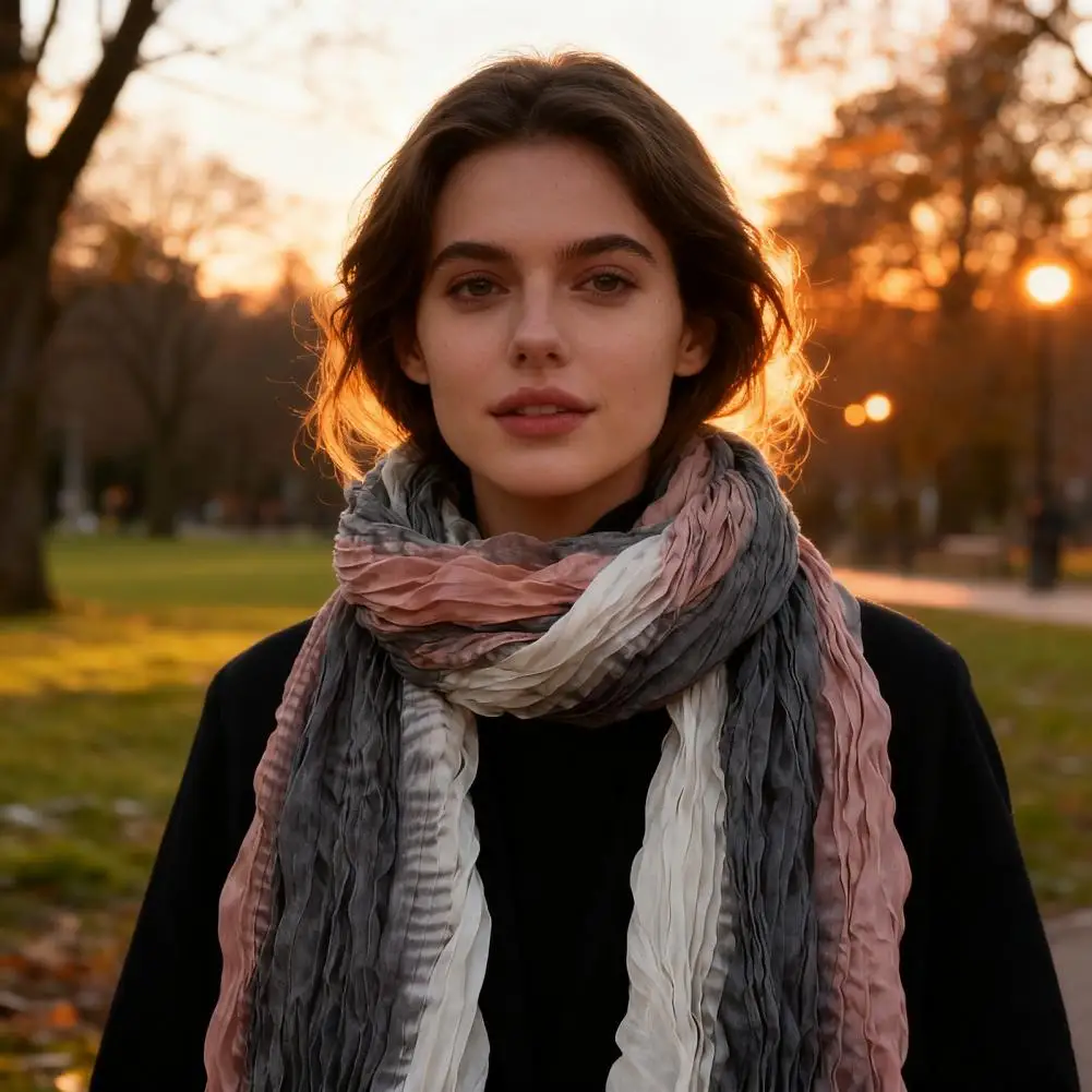 الرجال التدرج وشاح نغمتين مطوي وشاح أنيق نغمتين التدرج مطوي وشاح للنساء أنيق الرقبة للطقس للنساء