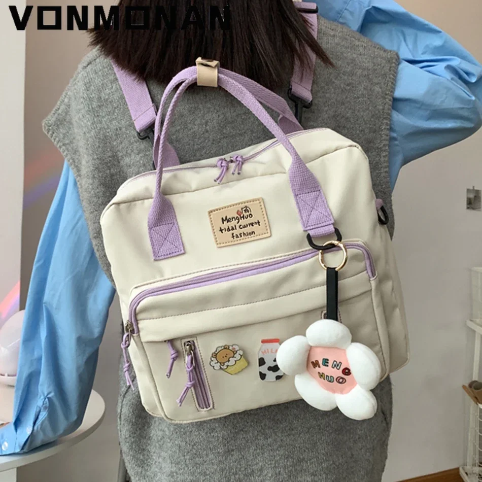 

3 In 1 Backpack for Teenage Girl Ring Buckle Portable Travel Shoulder Bag Female Small Schoolbag Badge Woman Rucksack Satchel