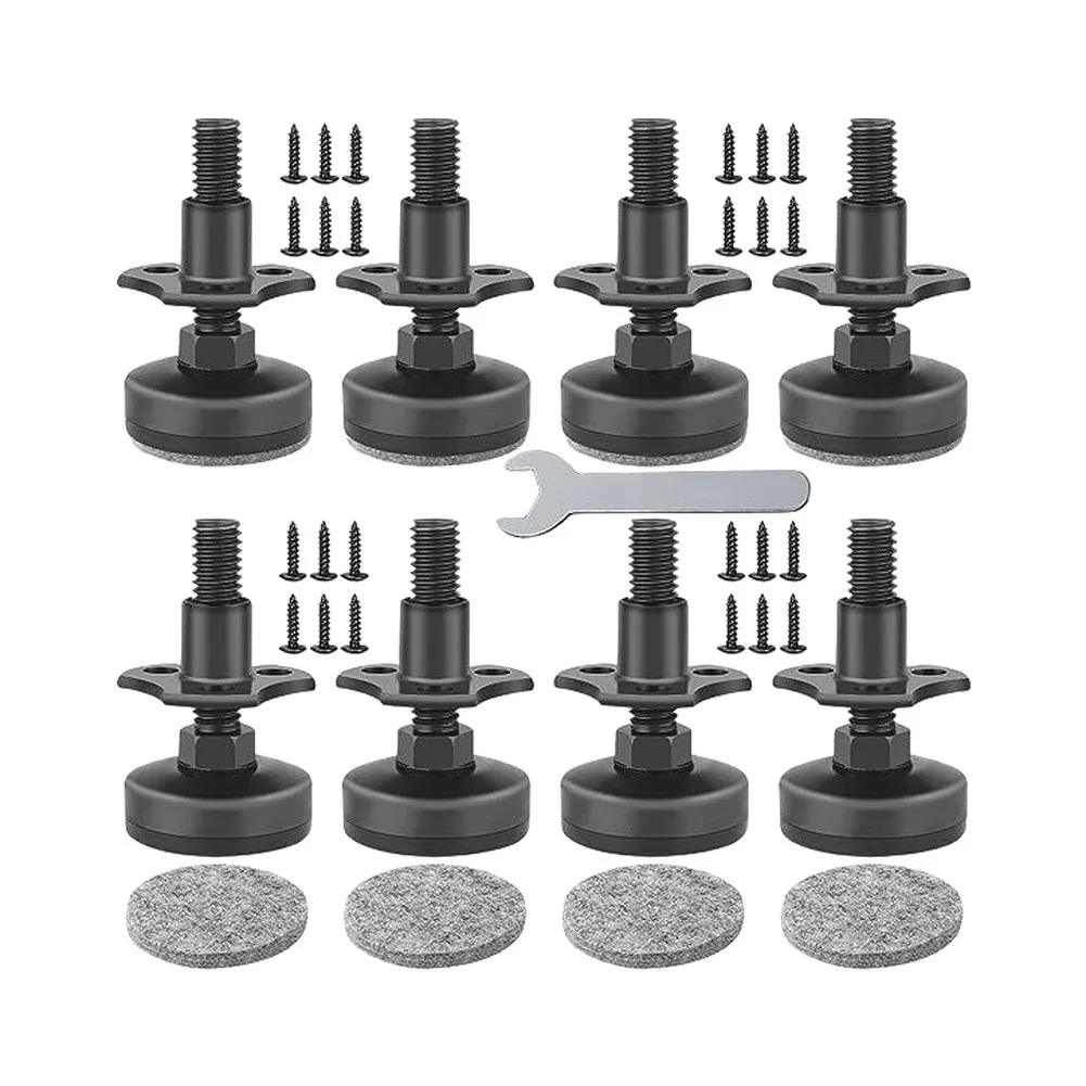 Duty Furniture Levelers 3/8-16 Thread 2.2 Inch Wide Base With Felt Pads For Sofas Storage Racks And Workstations Black 4 Pack