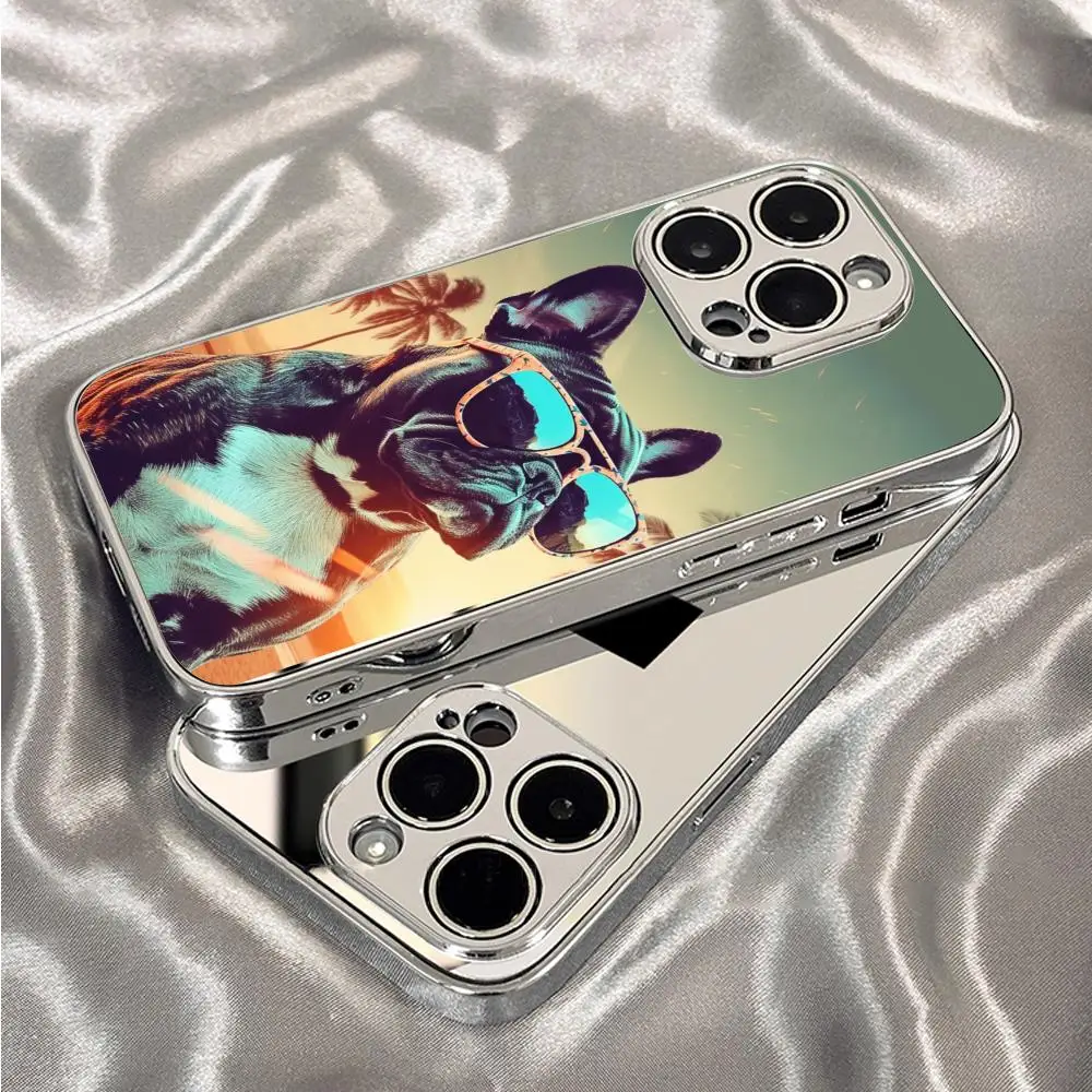 French Bulldog Phone Case For iPhone 17 16 15 14 13 12 Pro Max Electroplated Metal Bumper Case
