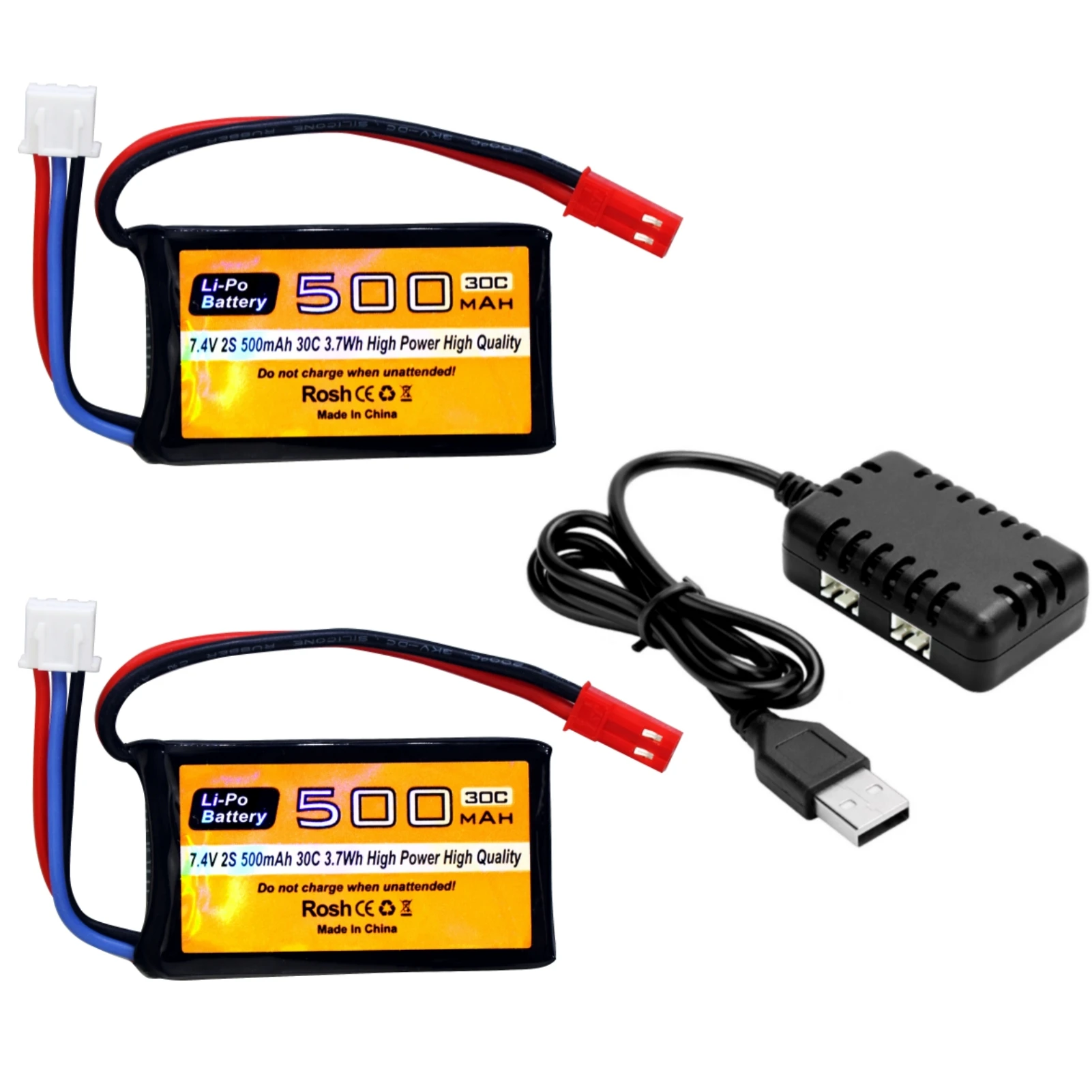 

2PCS 7.4V 500mAh 30C Lipo Battery JST-2P Plug With 2-in-1 Charger For RC Helicopters, Micro FPV Racing Cars, RC Cars, And Trucks