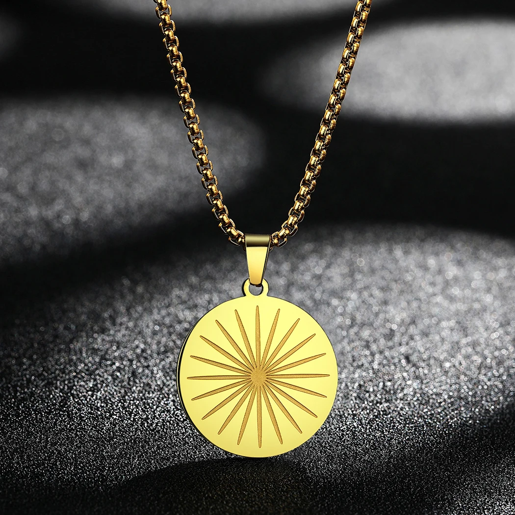 Kinitial Stainless Steel Necklaces Men Women Korean Sun Sunshine Pendant Necklace Choker Jewelry Best Gift