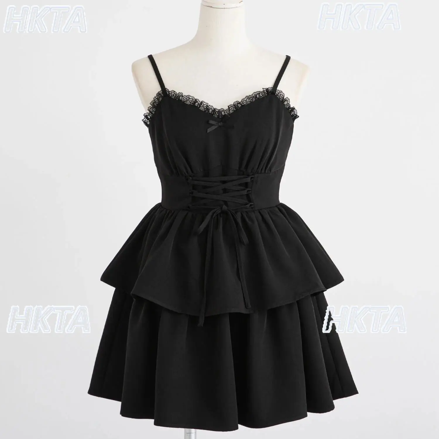 

Японское платье Лолита для женщин, весна-лето 2026, черное, с подтяжками, милое, повседневное, с кружевом, бантом, в клетку, на бретельках, с завышенной талией