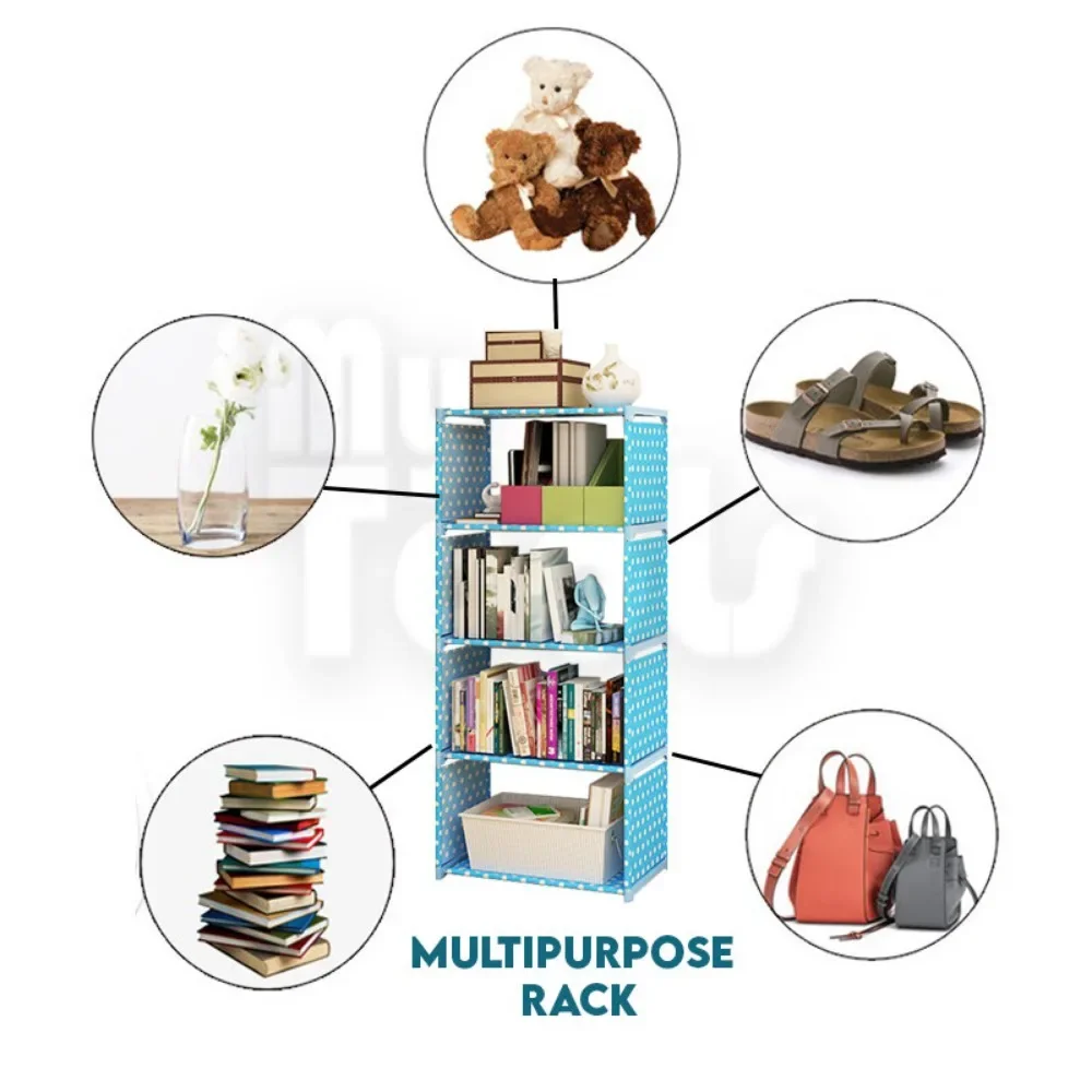 5 Tier Simple Bookshelf Easy Assembly Bookcase DIY Nonwoven Corner Sundries Can Be Moved Bookcase Creative Organizer Debris Rack