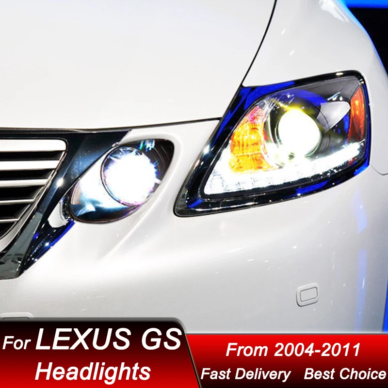 

Автомобильные фары для Lexus GS GS300 GS350 GS450 04-11 новый стиль, полностью светодиодные фары в сборе, обновленный комплект аксессуаров для линз проектора