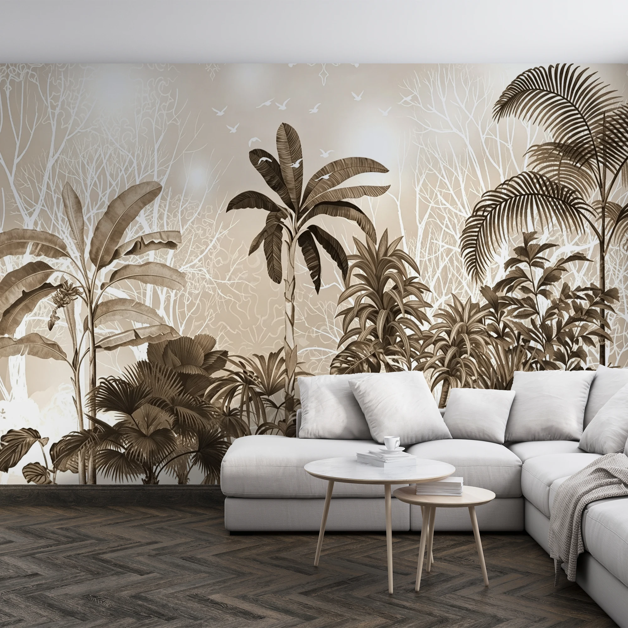 Custom Mural Wallpaper Vintage Tropical Jungle Mural Wallpaper Sepia Palm Banana Leaf Wall Mural for Living Room  Home Decor