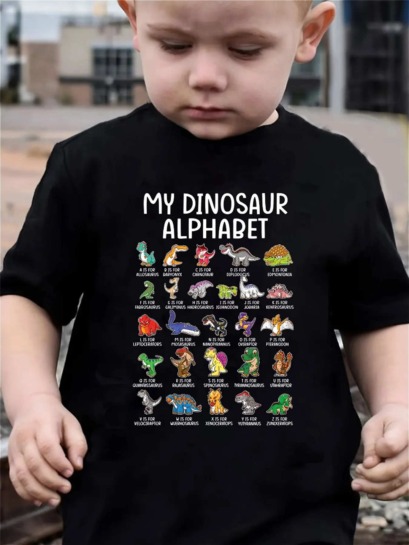 Cartoon Dinosaur Alphabet Print T-Shirt, Tees For Boys, Casual Short Sleeve T-shirt For Summer Spring Fall, Tops As Gifts