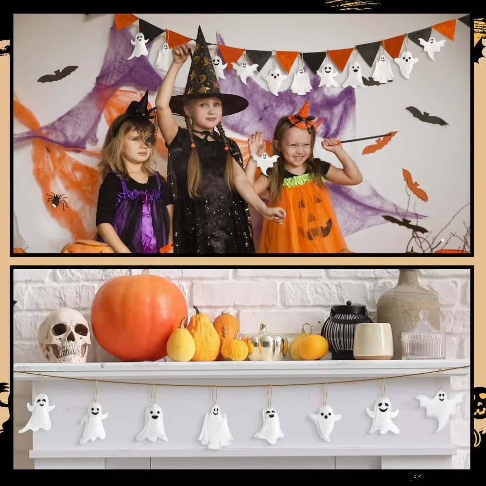 24PCS Ghost Venue Layout Halloween Ghost Hanging Decoration Halloween Party Hangable Halloween Ornament 24PCS Felt White Ghost