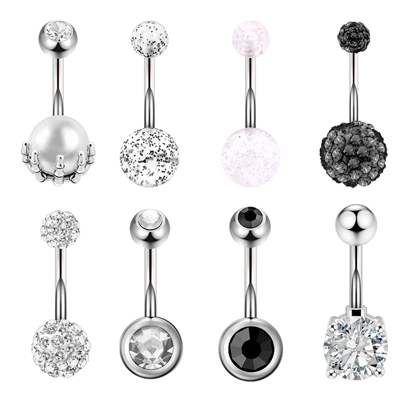 3-16pc/Set Piercing Navel Surgical Steel Single Crystal Rhinestone Belly Button Rings Navel Piercing Ombligo Ball Nombril