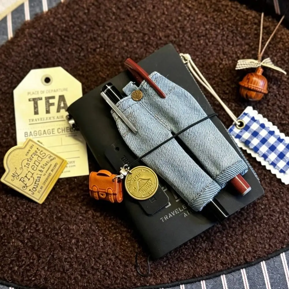 Pocket Pen Organizer Denim Pen Holder Denim Vintage Style Pencil Holder Charm Jean Pants Elastic Strap Notebook Pen Holder Clip