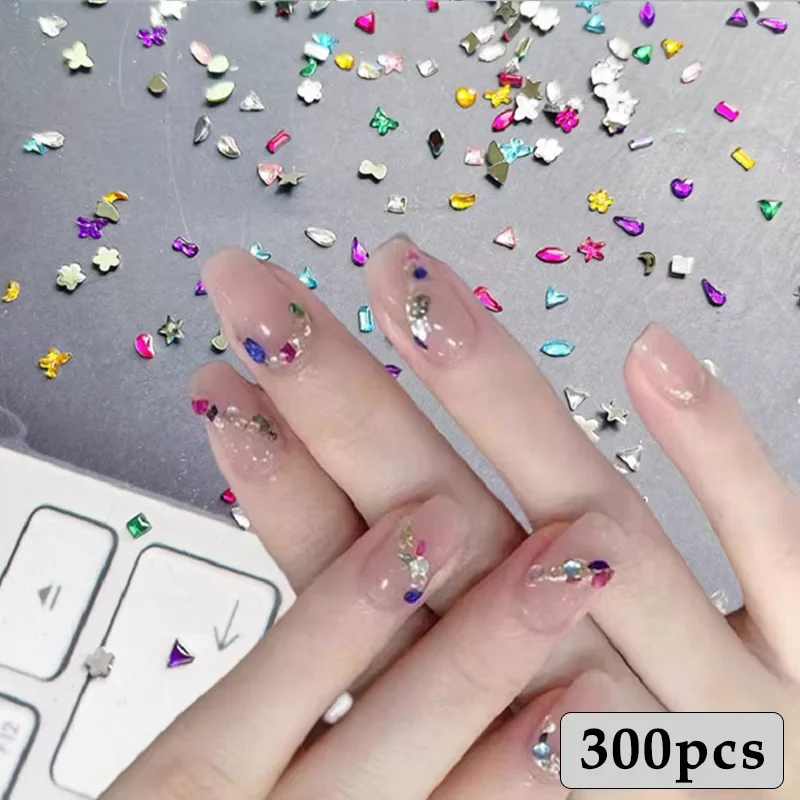 300/100pcs Mini Nail Art Strass Cristallo Acrilico Flatback Diamanti Forma Mista Sparkle Unghie FAI DA TE Accessori Per Manicure di Lusso