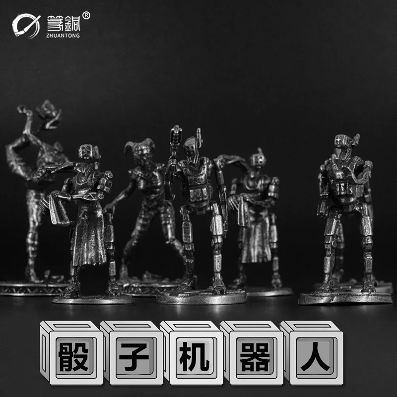 Dice Head Robot Soldier Action Figures Model Cupronickel Birthday Gift for Boys Board Game Piece Ornament Accessories Mini Toys