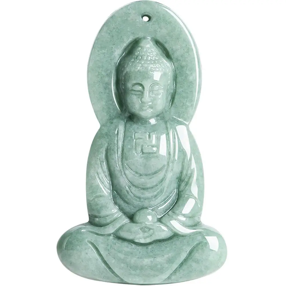 Genuine Natural A-grade Jadeite Bean Green Three-dimensional Buddha Sakyamuni Ice Type Jade Pendant High-grade Exquisite Jewelry