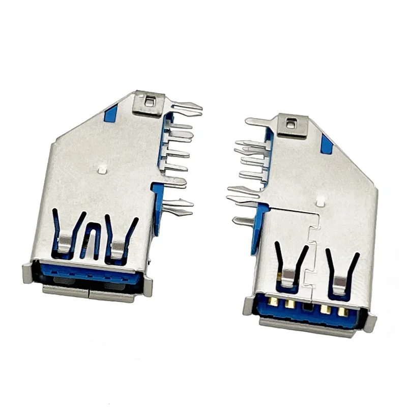 USBA type 3.0 female connector with 90-degree side insertion socket, LCP blue rubber terminal, 9-pin pin connector interface