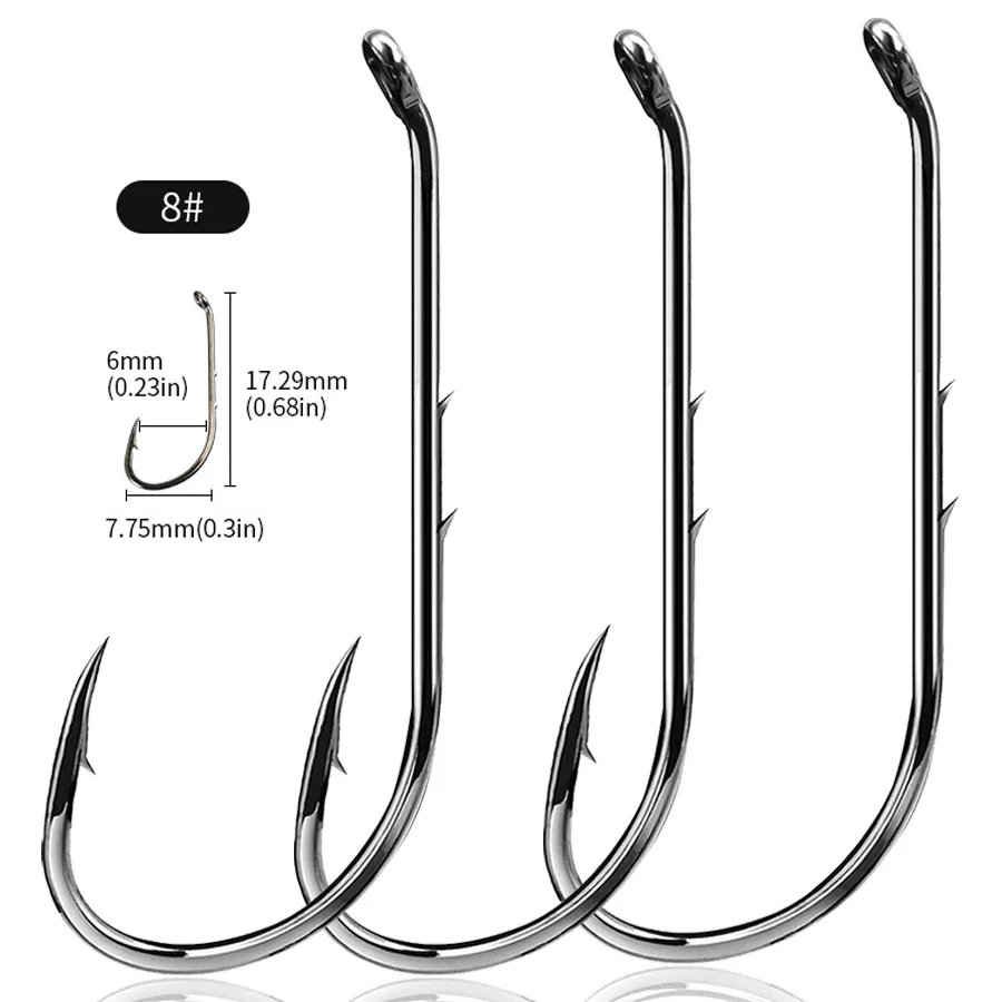 

100Pcs 8# Baitholder Fishing Hooks Walleye Rig Live Bait Hook High Carbon Steel Black Nickel Down-Turned Eye Surf Bass Fishing