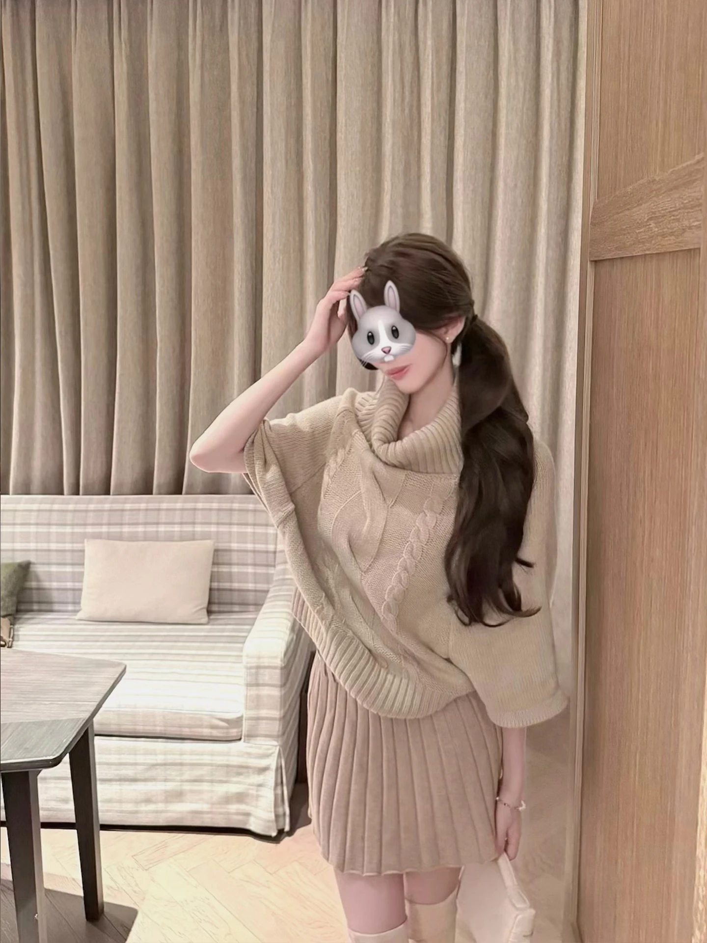 

CCZEE Berlin Corridor High Collar Knitted Sweater Women's Autumn Winter Simple Matchable Batwing Sve Twist Yarn Top