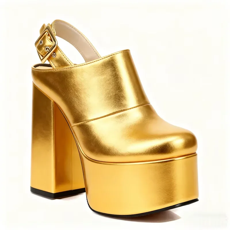 

Gold Platfrom Square Heel Leather Pumps Sexy Pointed Toe Customized Accept Size 35-43 New Arrivals Fashion Women Runway Shoes