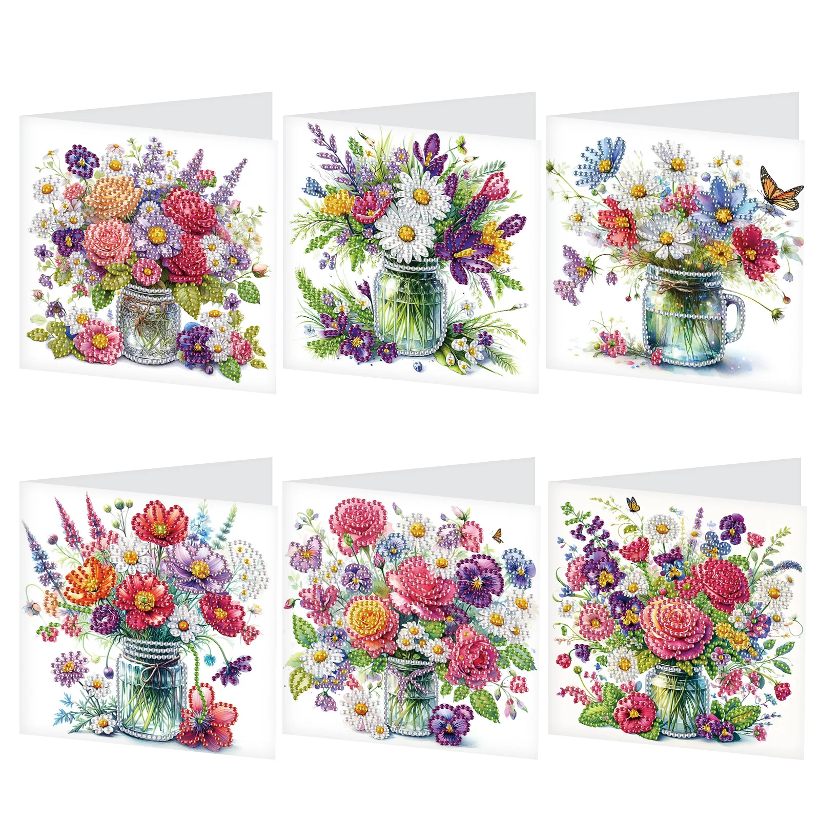 6PCS Zestaw kartek z życzeniami Diamond Art Painting Kartki z życzeniami Diamond Art, kwiaty o specjalnym kształcie Diamentowe kartki z życzeniami Prezenty artystyczne