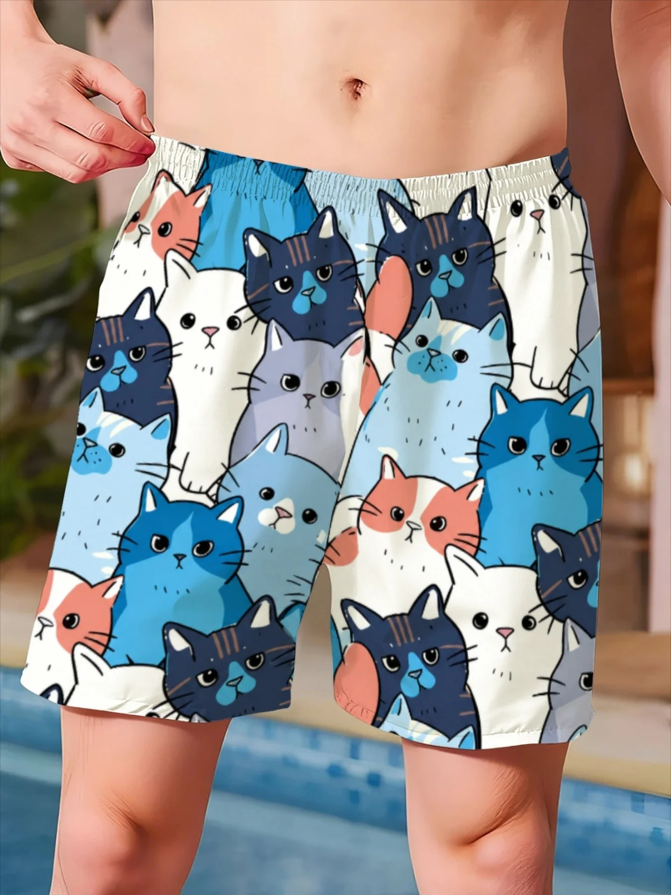 Summer Children's Casual Versatile Men's Shorts, Cool Lines, Black Cat 3D Full Indian Style, Loose Fit, Breathable Beach Shorts