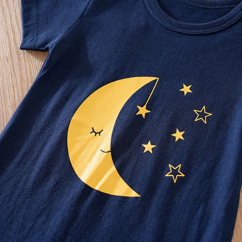 الفتيان والفتيات الكرتون القمر طباعة القطن ارتداءها ، مريحة ، عادية ، قصيرة الأكمام ، الطفل ، الصيف #4