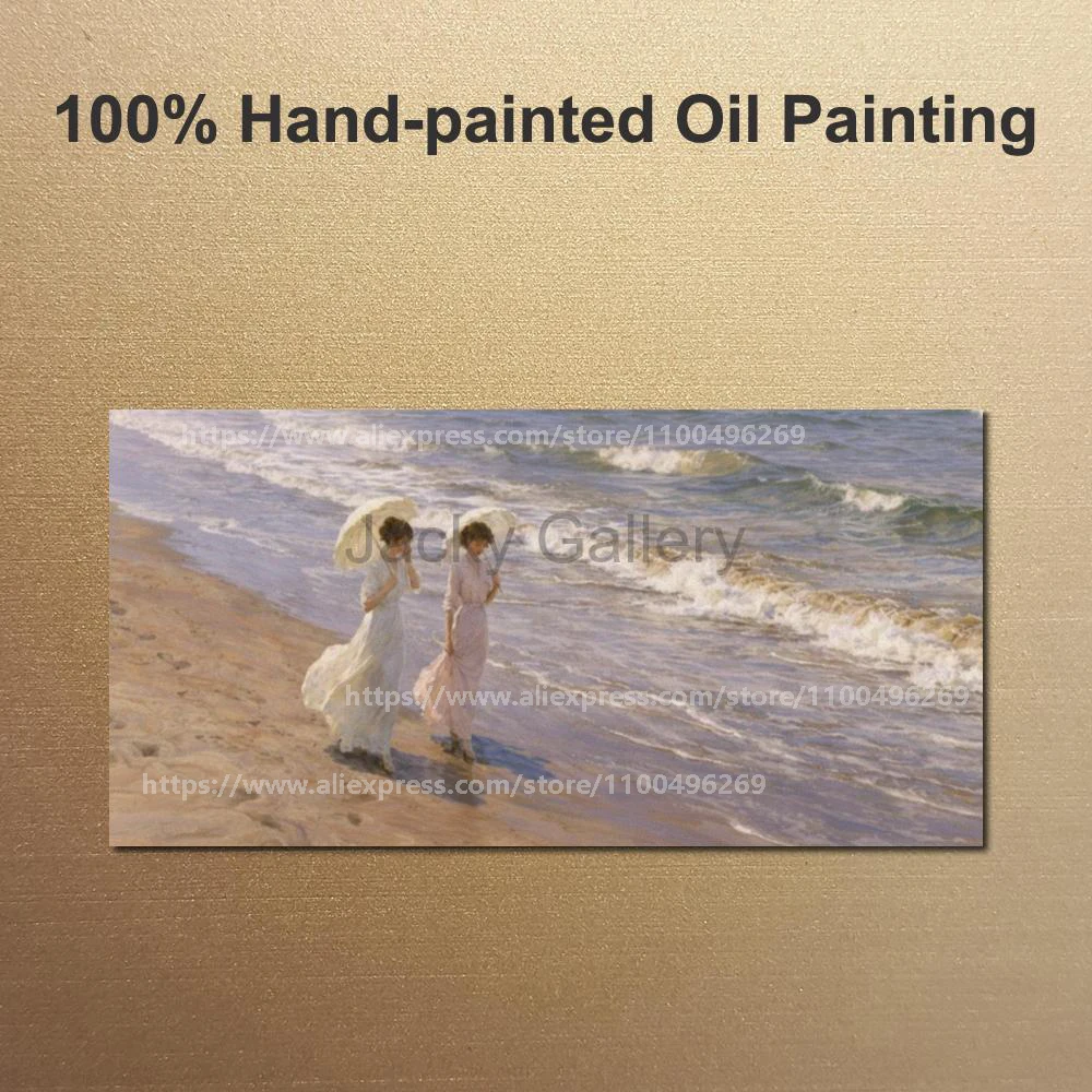 Hand Painted Joaquin Sorolla Painting Women Strolling on Beach Valencia Large Seascape Canvas Art Large Family Room Modern Decor