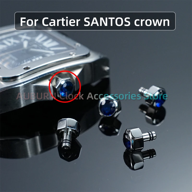 

Головка часов, корона, синий сапфир, аксессуары для Cartier Santos, мужская стальная кнопка установки времени 304L, 7 мм x 2,5 мм, детали заводной головки часов