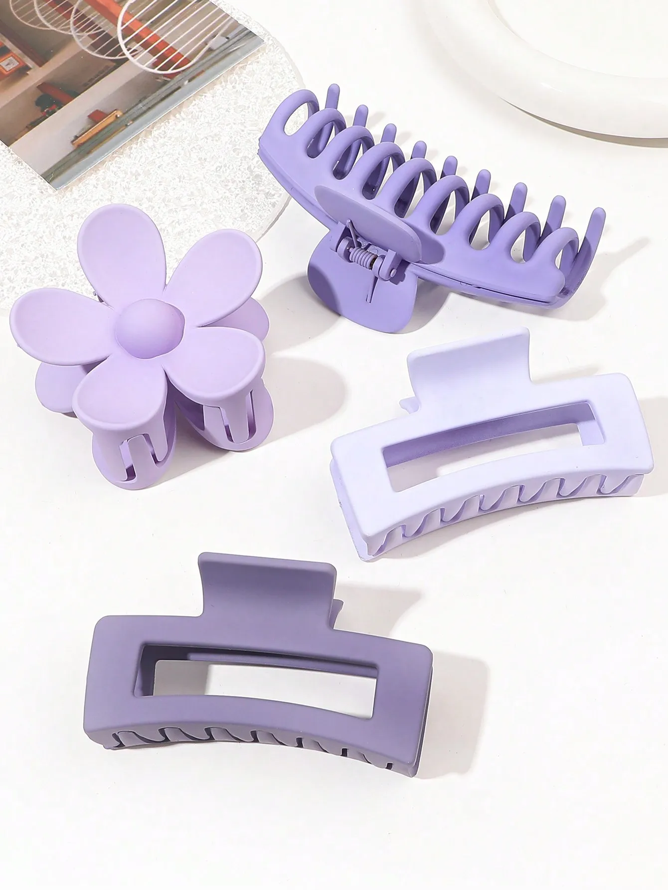 4 Stück klassische schwarze Haarklammern in verschiedenen Stilen, Blumenquadrat, große Haarnadeln, rutschfeste Haar-Accessoires für Frauen, dickes Haar – Detail 18