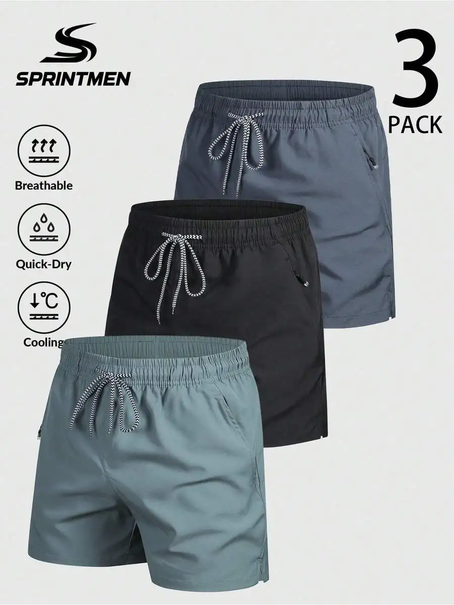 

Mens Breathable Quick Dry Cooling Sports Shorts Elastic Waist Drawstring 3 Pack