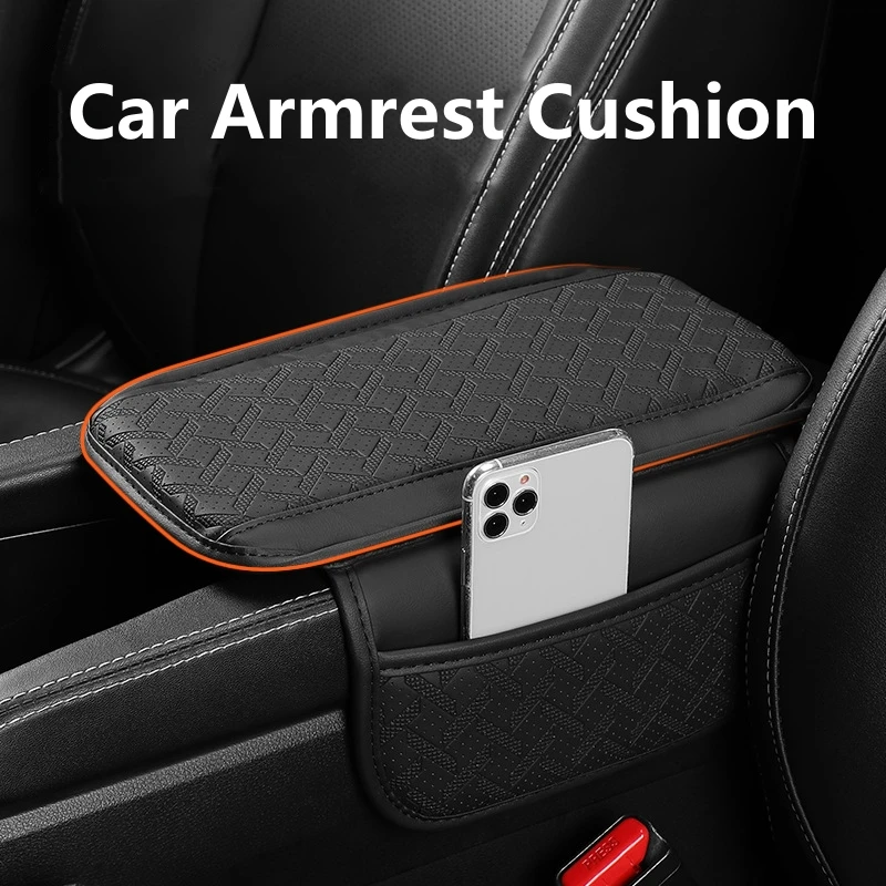 PU Leather Car Armrest Cushion With Storage Pocket-Anti-Slip Scratch-Resistant Elbow Support Pad For Most Vehicles