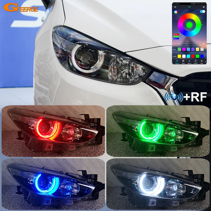 

Для Mazda 3 Mazda3 Axela BM BN 2013-2018 2019 дневный свет Bluetooth приложение ультра яркие многоцветные RGB светодиодные кольца с ореолом ангельских глаз