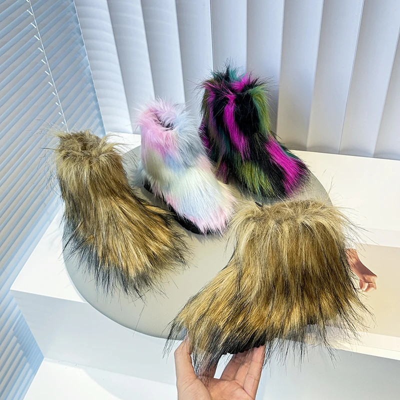 

Winter Padded Warm Children's Snow Boots 2025 New Imitation Fur Toddler Fashion Colorful Design Fur Children's Ankle Boots.