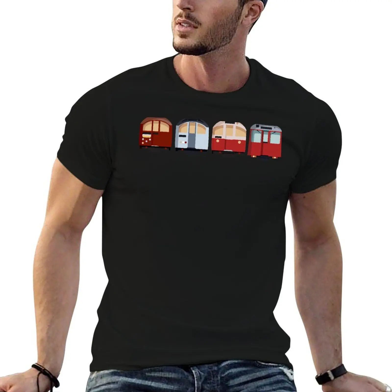 Horizontal Old Vintage London Tube Trains, Together, Stock Underground Train Silver Red Vintage Minimal T-Shirt